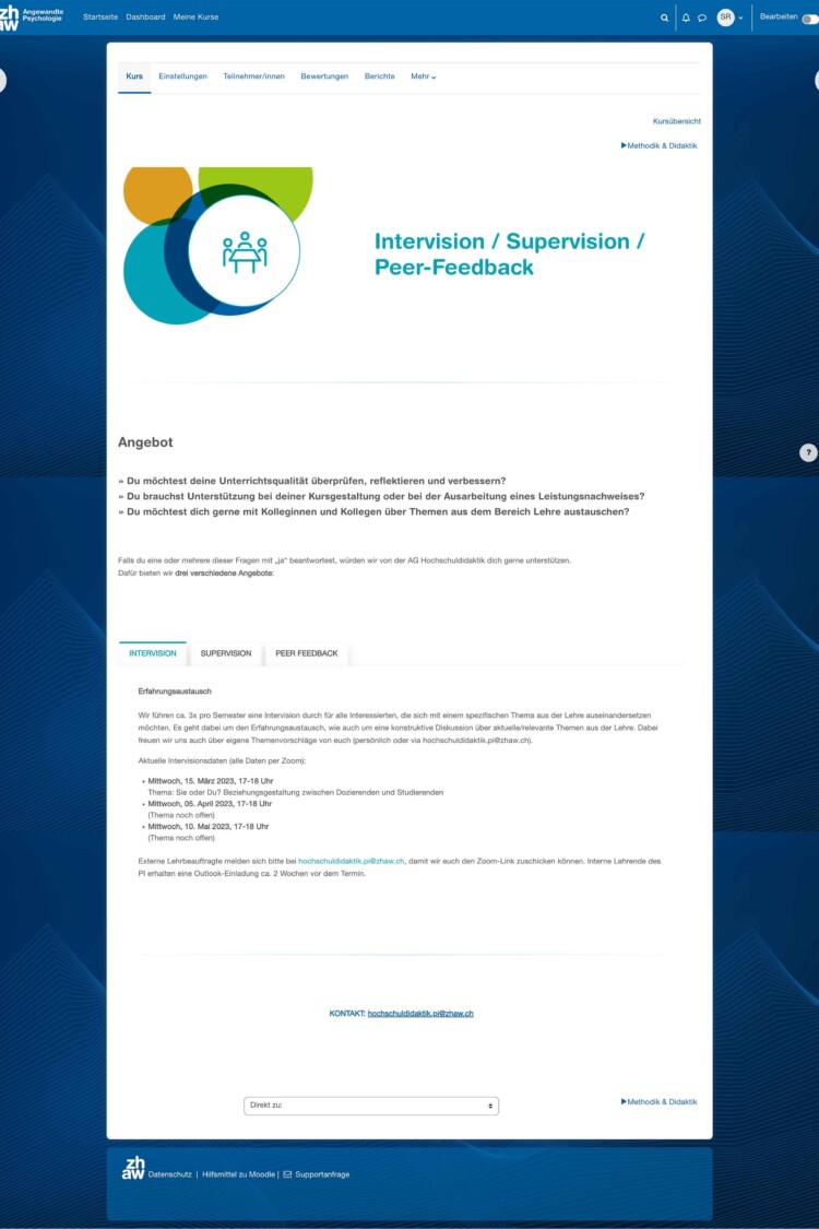 Moodlekurs AG Hochschuldidaktik: Intervision - Supervision - Peer-Feedback